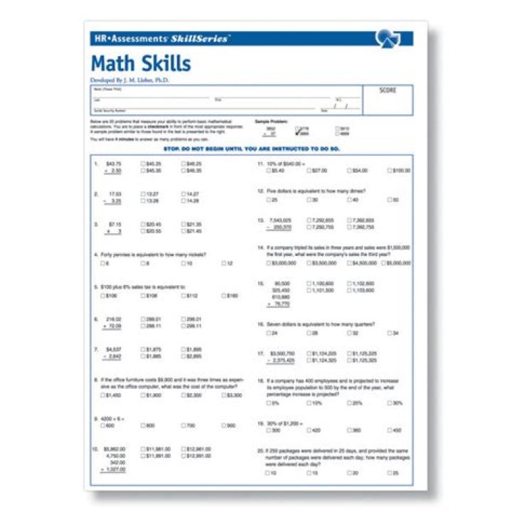 Free Basic Math Skills Test for Employment – Instant PDF Download
