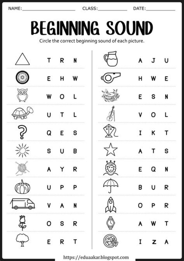 Free Beginning Sounds Worksheets for Kindergarten PDF