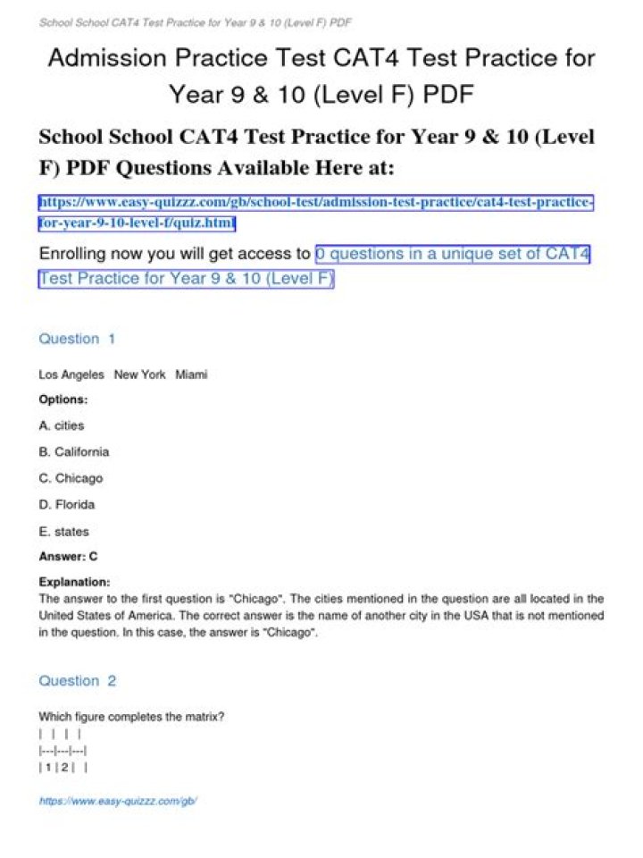 Free Cat4 Level F Practice Test PDF – Crack Your Exam Now