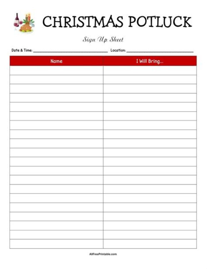 Free Christmas Potluck Sign-Up Sheet PDF – Easily Download & Print