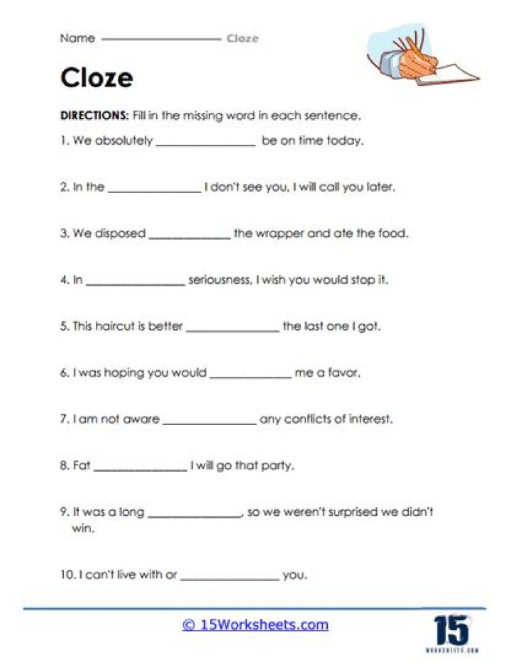 Free Cloze Worksheets PDF: Printable Language & Vocabulary Practice