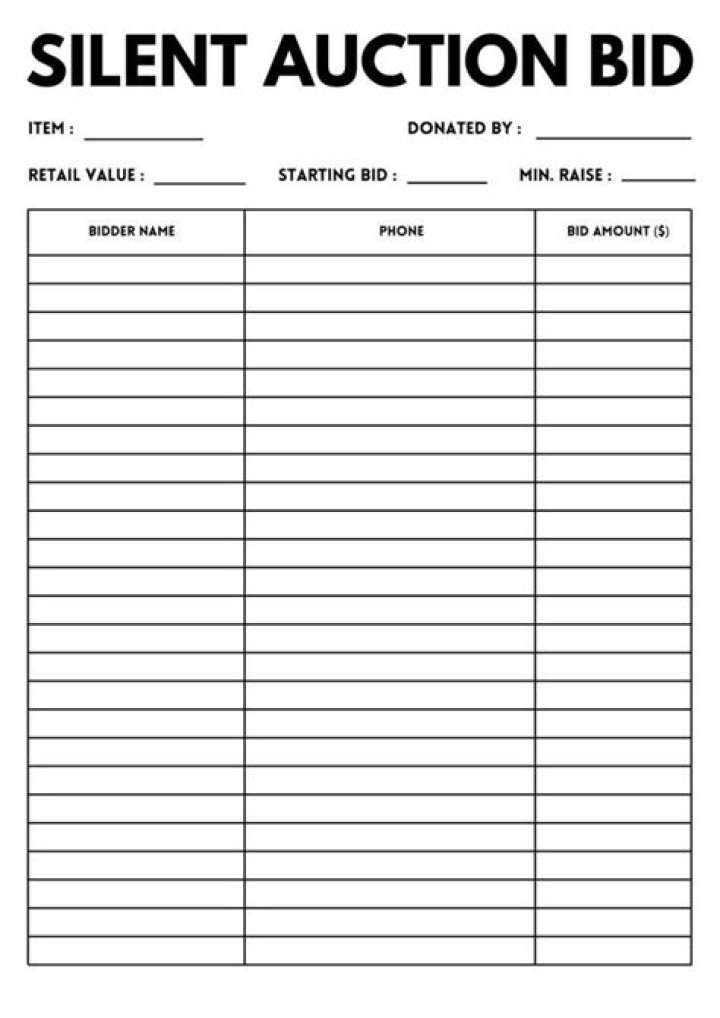 Free Editable Printable Silent Auction Bid Sheets PDF