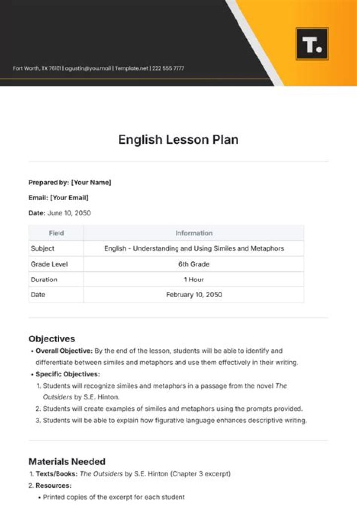 Free English Lesson Plans for Teachers PDF Download