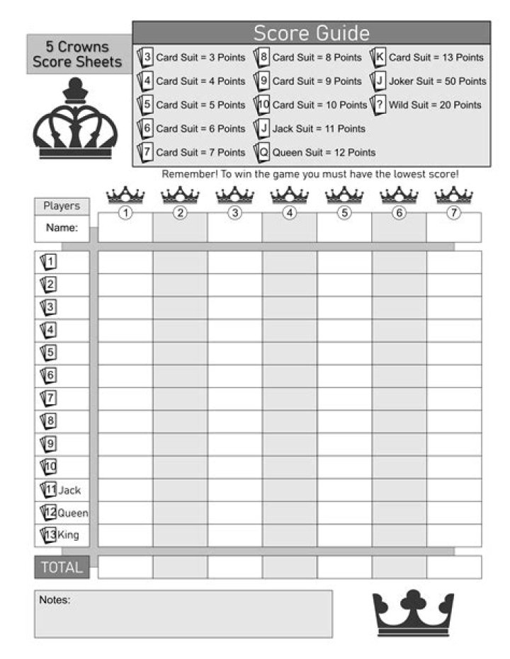 Free Five Crowns Score Sheet PDF – Download Now