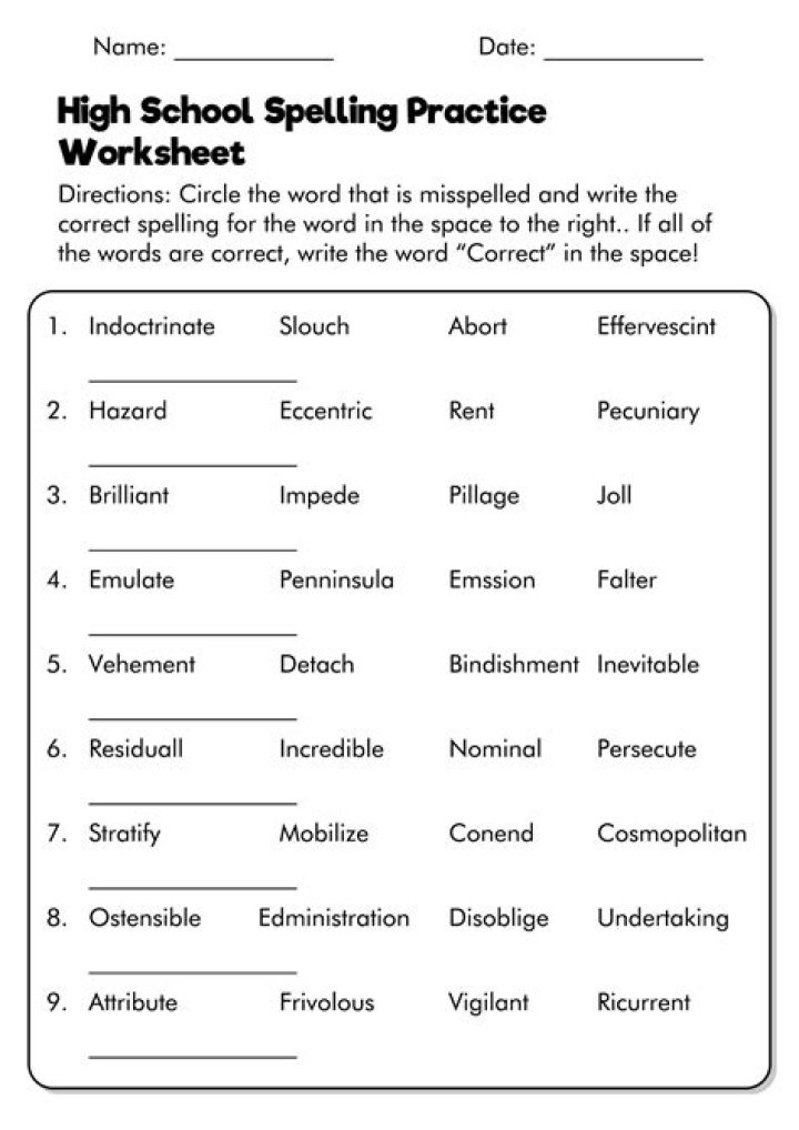 Free High School Worksheets PDF for Instant Download