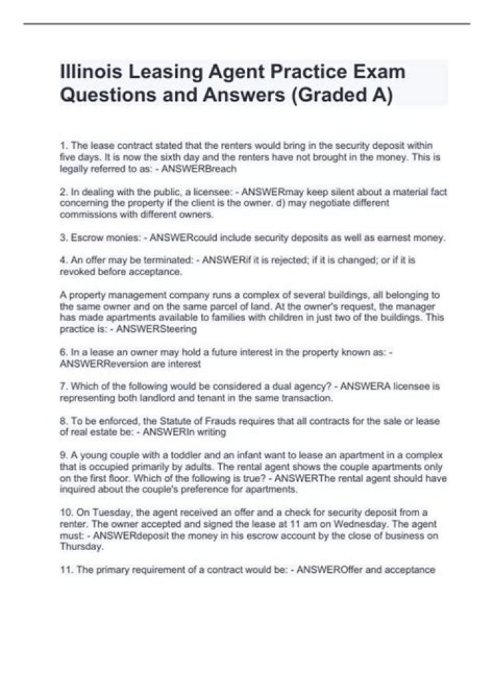 Free Illinois Leasing Agent Exam Practice Test PDF – Instant Download