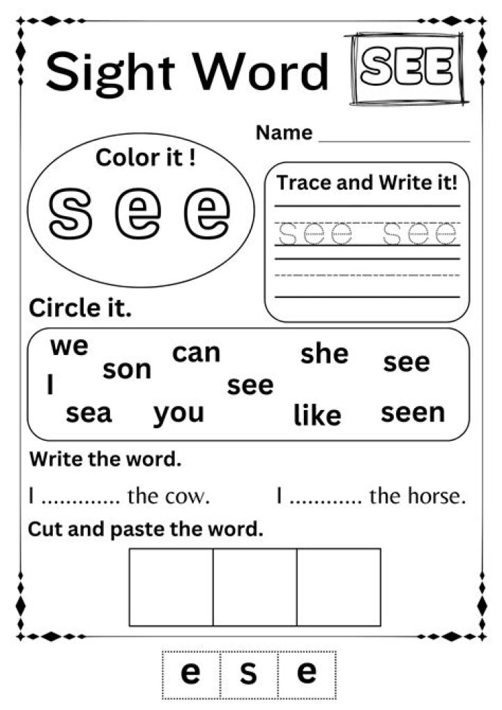 Free Kindergarten Sight Words Worksheets PDF for Instant Print