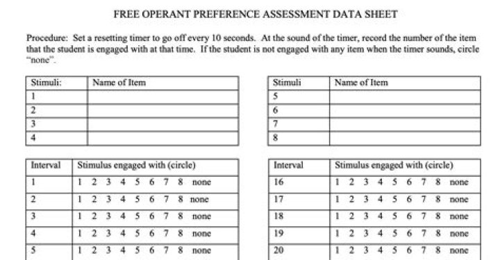 Free Operant Preference Assessment Data Sheet PDF – Instant Download