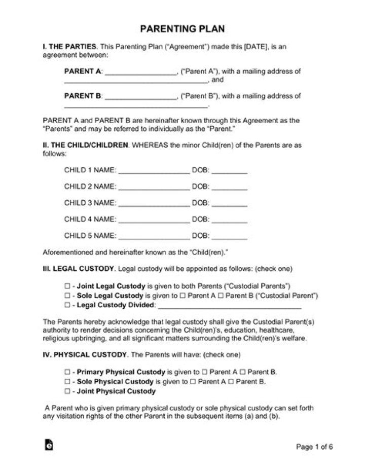Free Parenting Plan Template PDF for Stress-Free Parenting