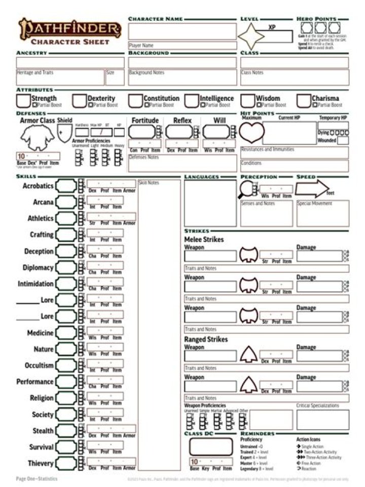 Free Pathfinder Character Sheet PDF – Download Instant Printable Template