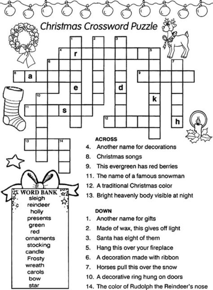 Free Printable Christmas Crossword Puzzles with Answers PDF