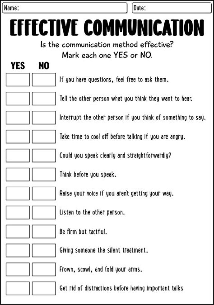 Free Printable Communication Skills Worksheets for Adults PDF