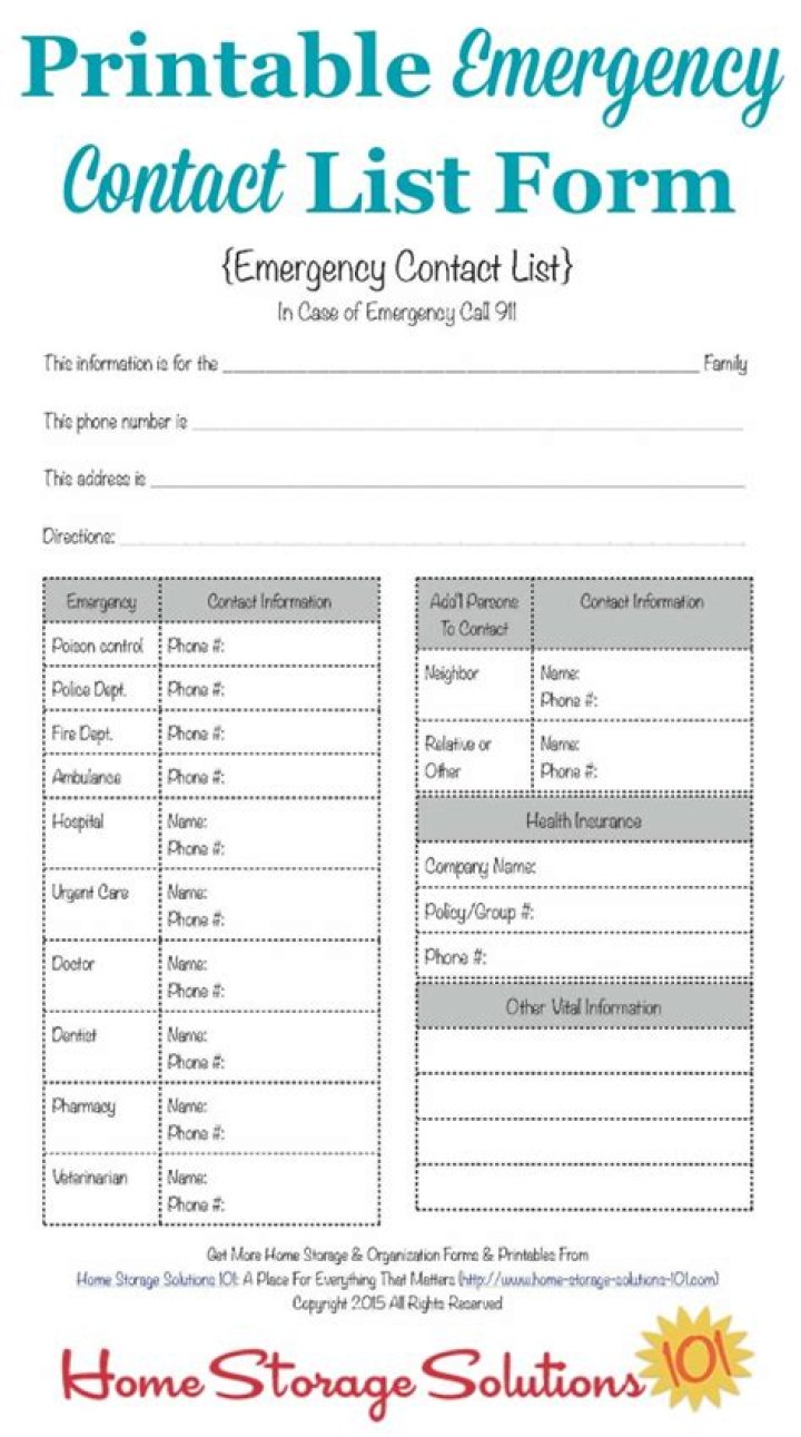 Free Printable Emergency Contact List for Home PDF