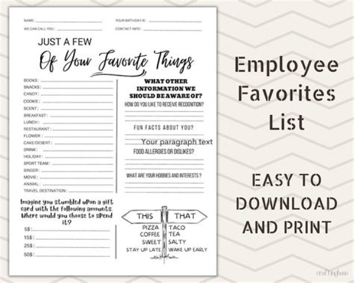 Free Printable Employee Favorite Things List PDF - Download Now