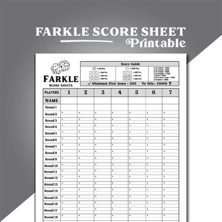 Free Printable Farkle Score Sheet PDF for Adults