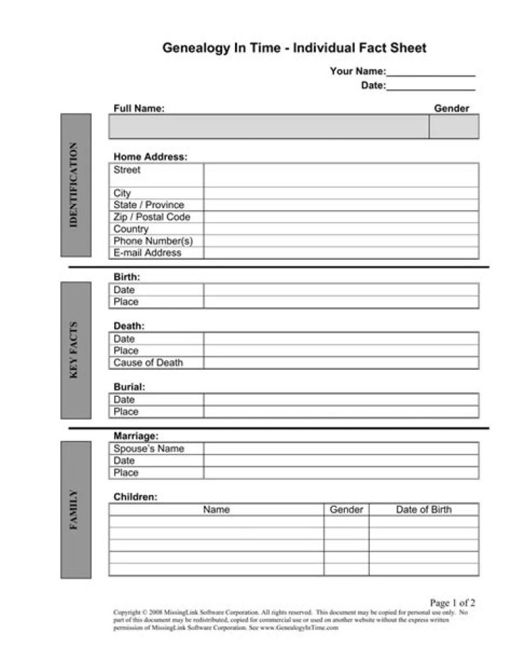 Free Printable Genealogy Forms Individual Worksheet PDF for Your Family Tree