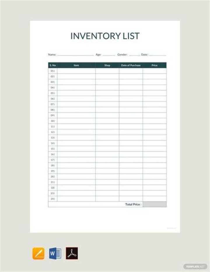 Free Printable Inventory Sheets PDF Word – Download Instant Templates