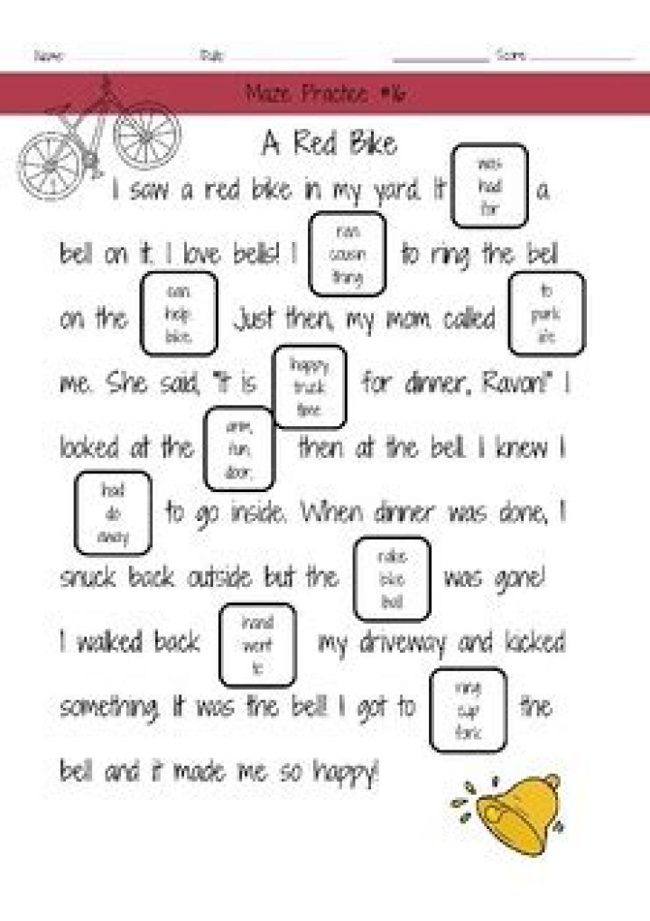 Free Printable Maze Reading Passages PDF with Answers