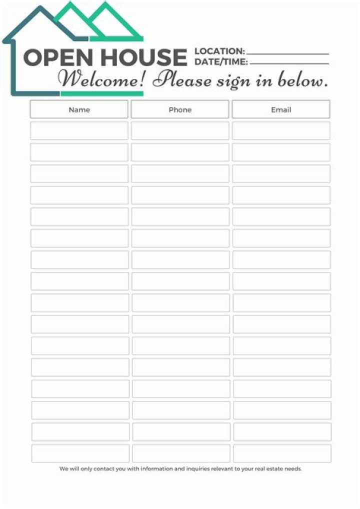 Free Printable Open House Sign-In Sheet PDF – Download Instantly