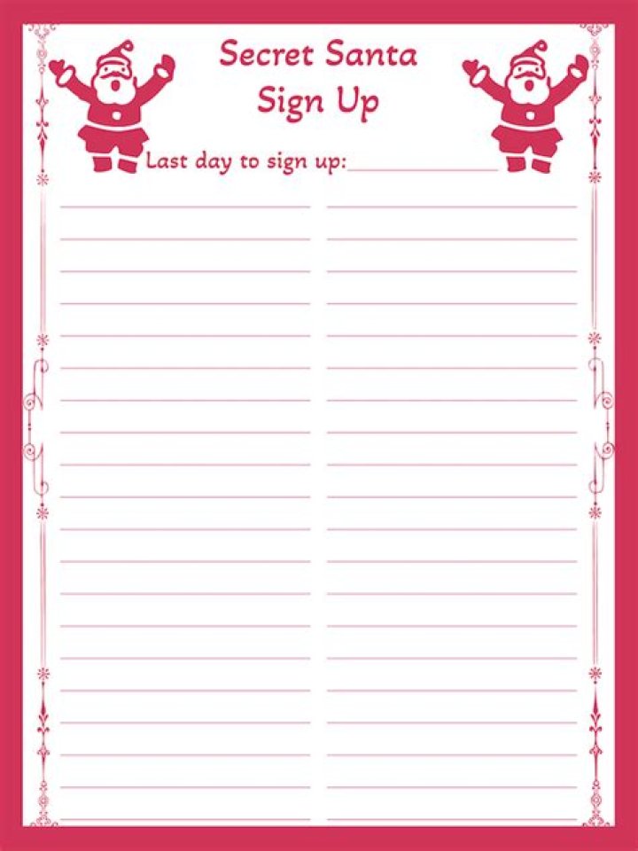 Free Printable Secret Santa Sign-Up Sheet for Work PDF