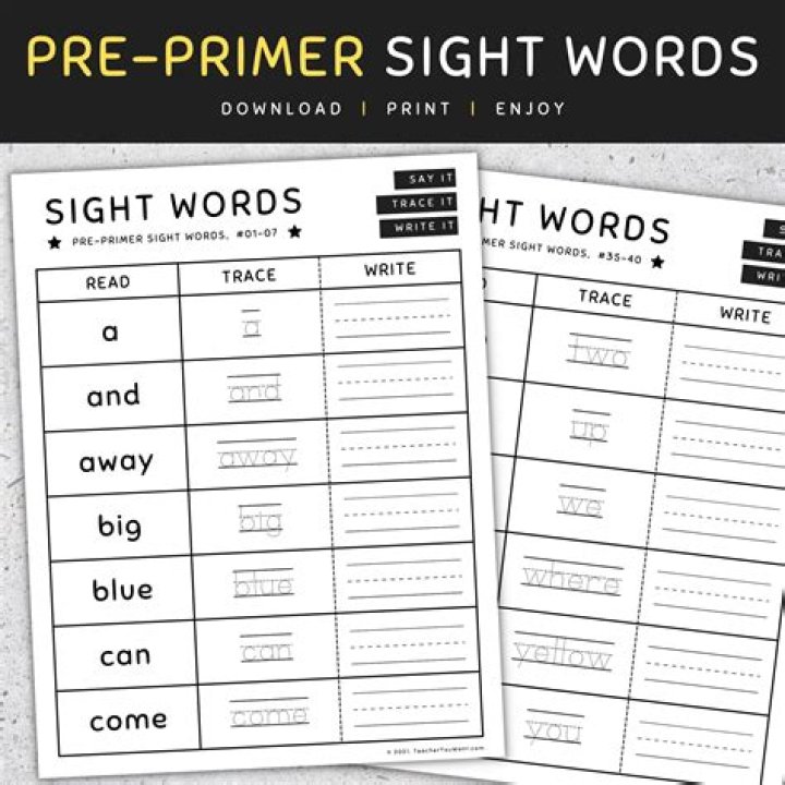 Free Printable Sight Words Worksheets PDF Free – Instant Download