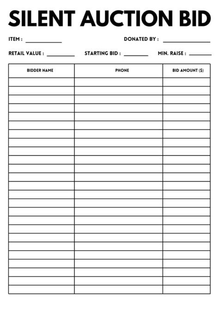 Free Printable Silent Auction Bid Sheets PDF – Instant Download