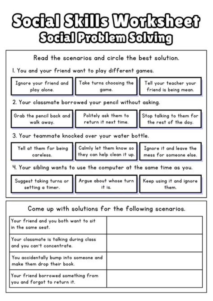 Free Printable Social Skills Worksheets PDF for Kids & Teens