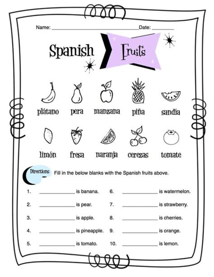 Free Printable Spanish Food Worksheets PDF for Kids