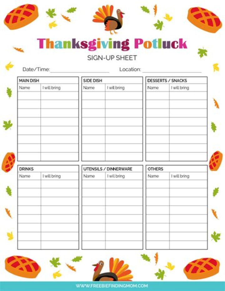 Free Printable Thanksgiving Potluck Sign-Up Sheet PDF – Easily Print & Share