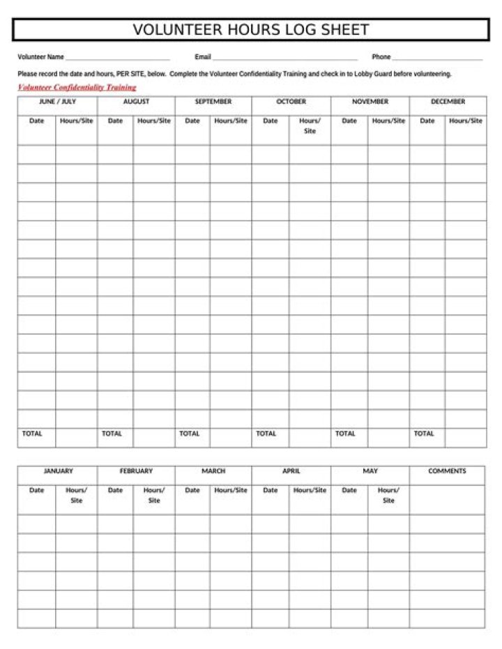 Free Printable Volunteer Hours Log Sheet PDF – Track Your Service Easily