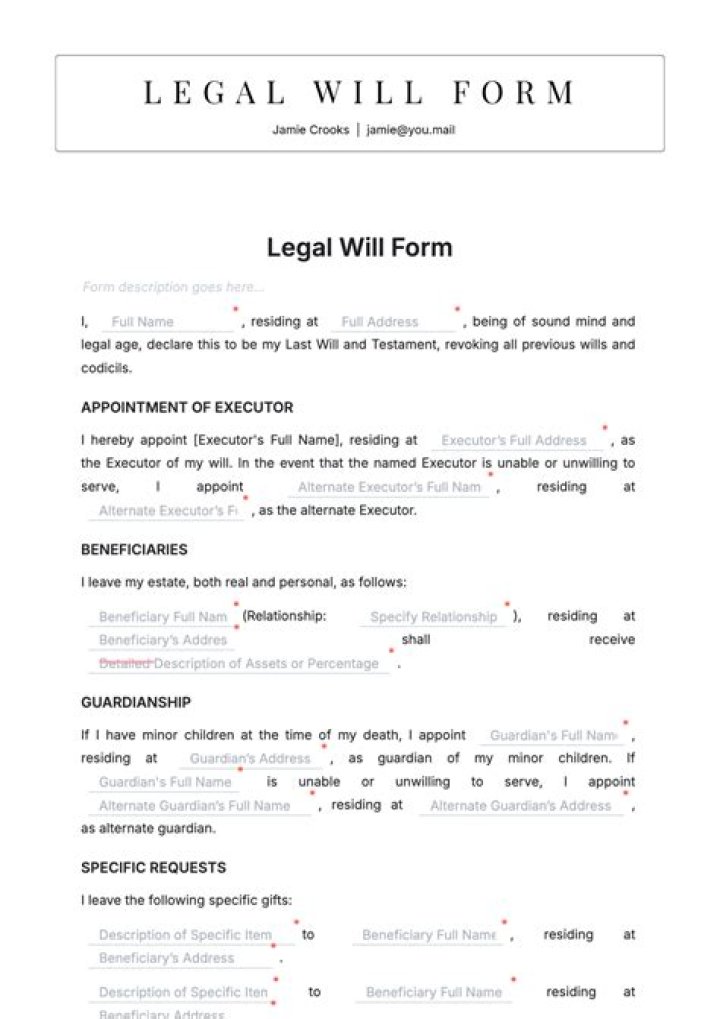Free Printable Will Questionnaire Worksheet PDF – Download Now
