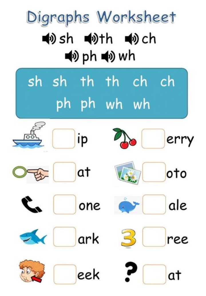 Free Consonant Digraph Worksheets: Ch, Sh, Wh, Th PDF Downloads