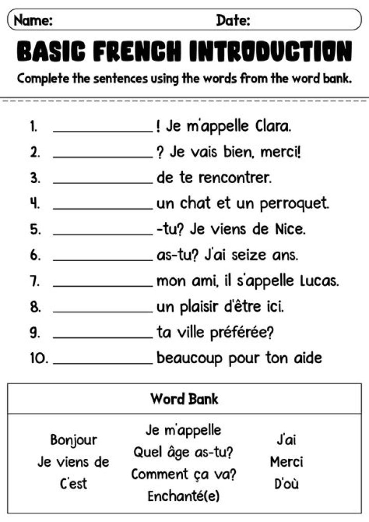 French A1 Worksheets PDF: Free Downloadable Practice for Beginners