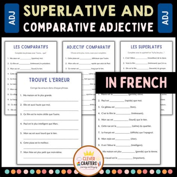 Free French Comparative & Superlative Worksheets PDF – Instant Download