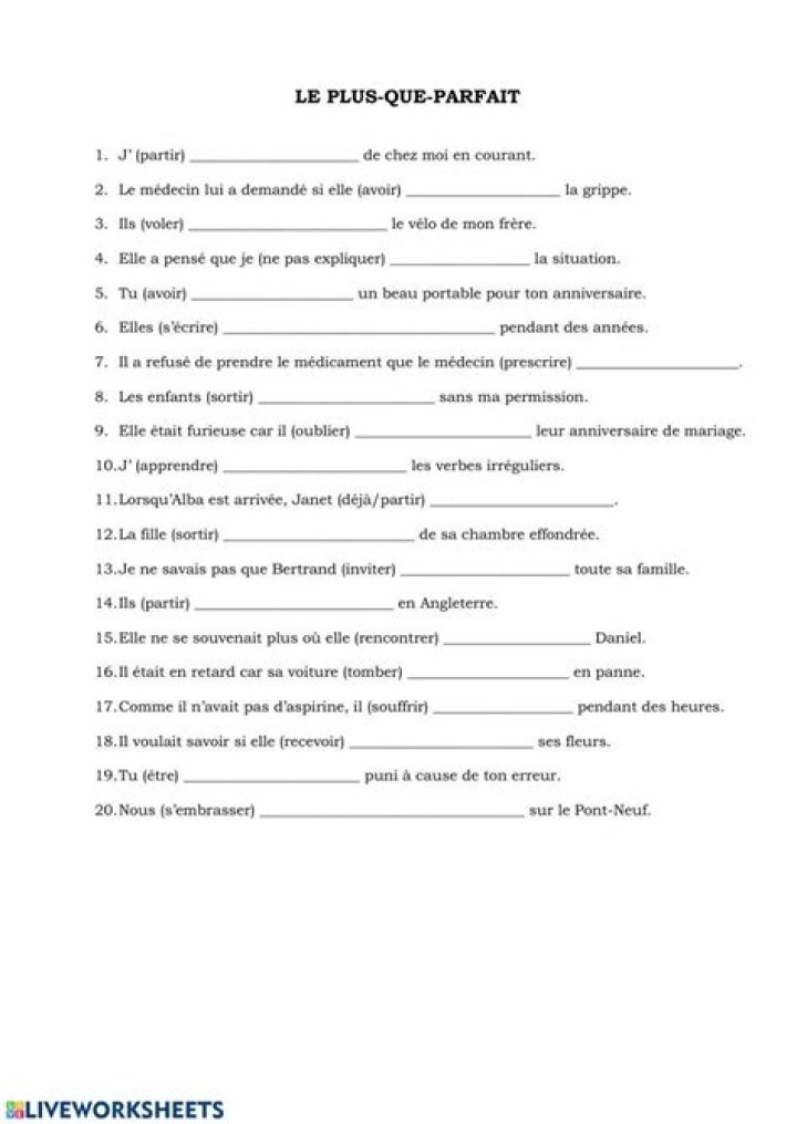 Fluent in French? Master the Plus-Que-Parfait with These PDF Worksheets