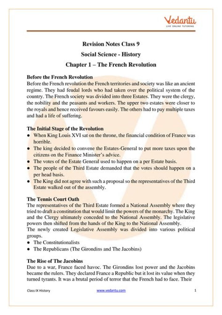 French Revolution Class 9: Question Answers PDF for Easy Revision