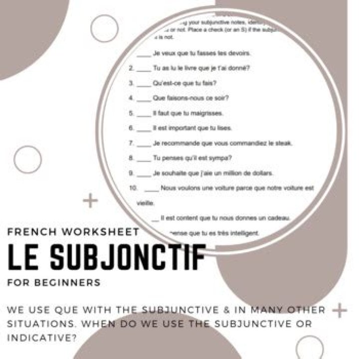 French Subjunctive Worksheet PDF for Practicing Grammar