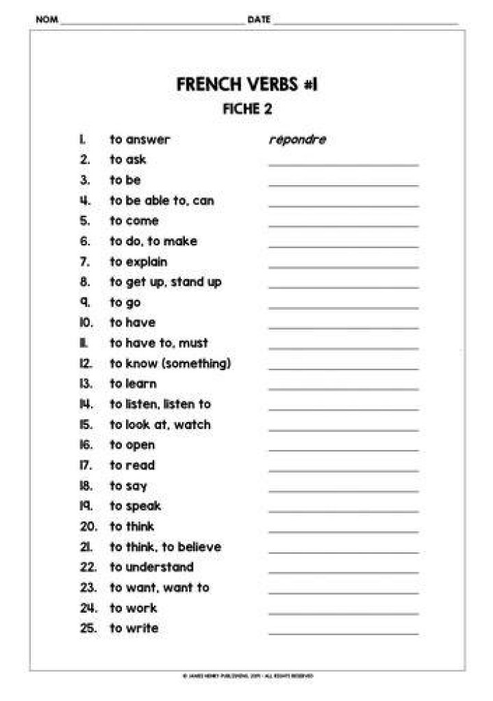 Free French Verb Worksheets PDF for Effective Language Learning