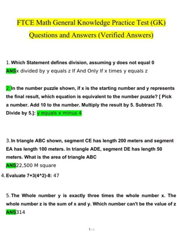FTCE Middle Grades Math Practice Test PDF – Download Free Sample