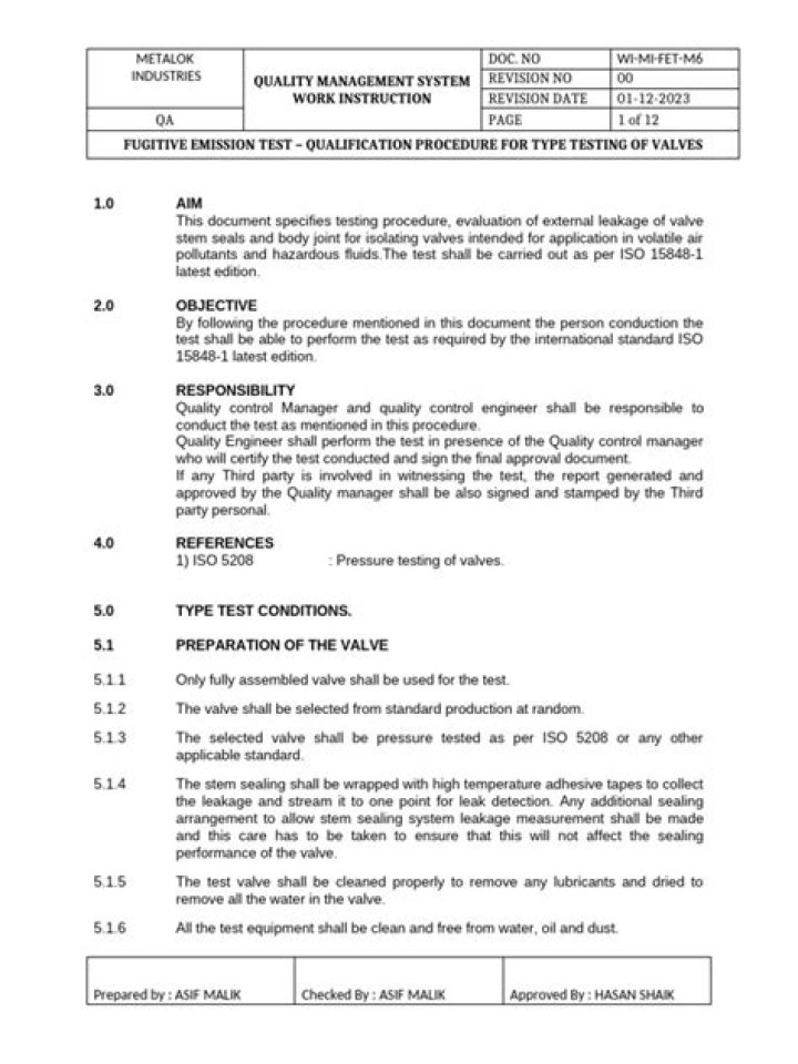 Fugitive Emission Test Procedure for Valves: Official PDF Guide