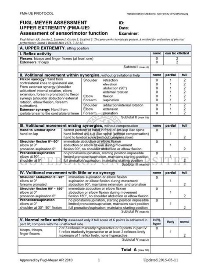 Fugl-Meyer Score Sheet PDF: Download Complete Assessment Form