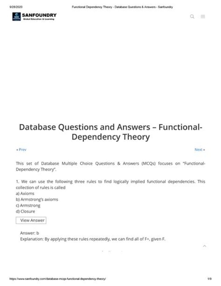 Functional Dependency Questions & Answers: PDF Guide