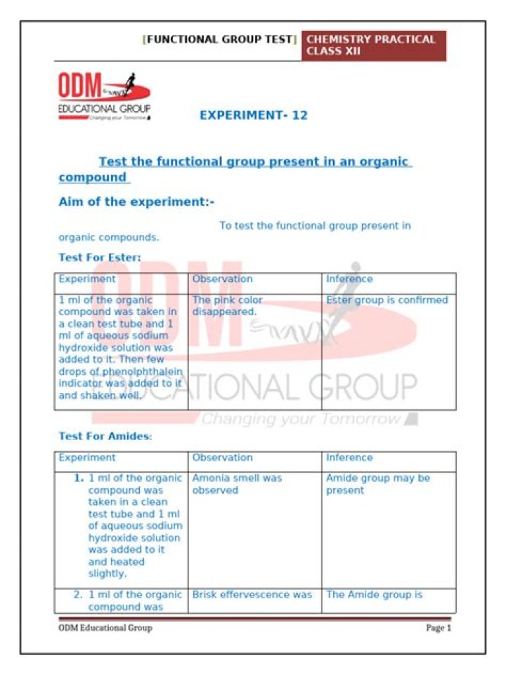 Functional Group Test Class 12 PDF: Full Solution & Practice Tests