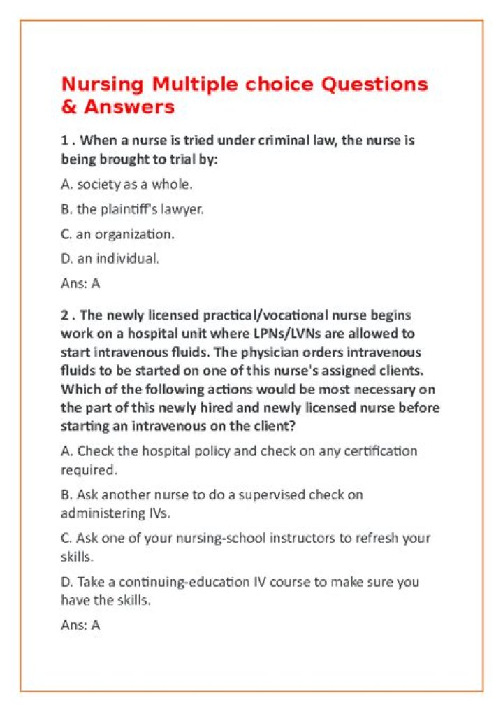 Fundamentals of Nursing Multiple Choice Questions and Answers PDF