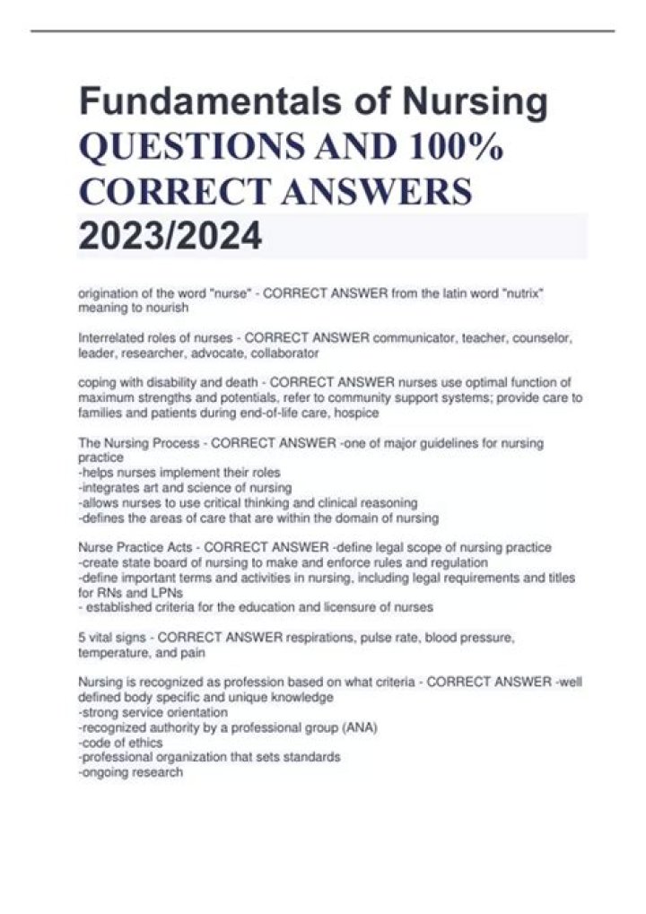 Fundamentals of Nursing Questions & Answers PDF Download – Instant Study Resource