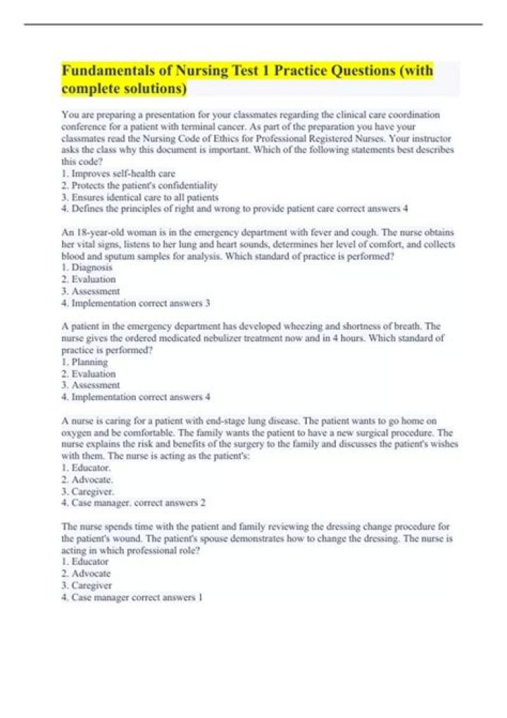Free Nursing Test Questions & Answers PDF – Fundamentals of Nursing Practice