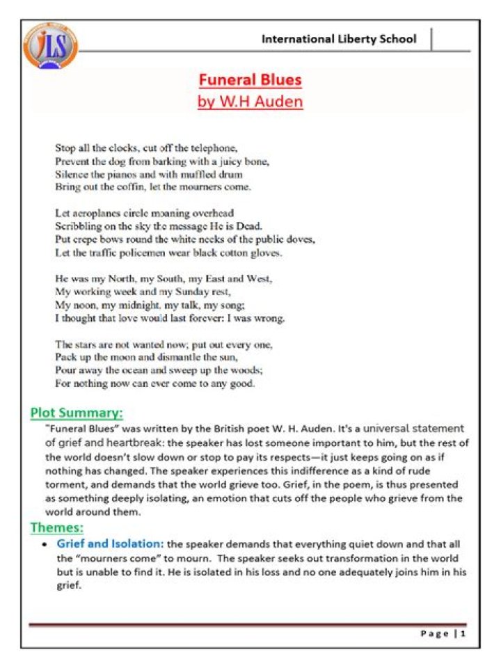 Funeral Blues Poem Questions & Answers PDF: Explore the Poetry Behind Grief