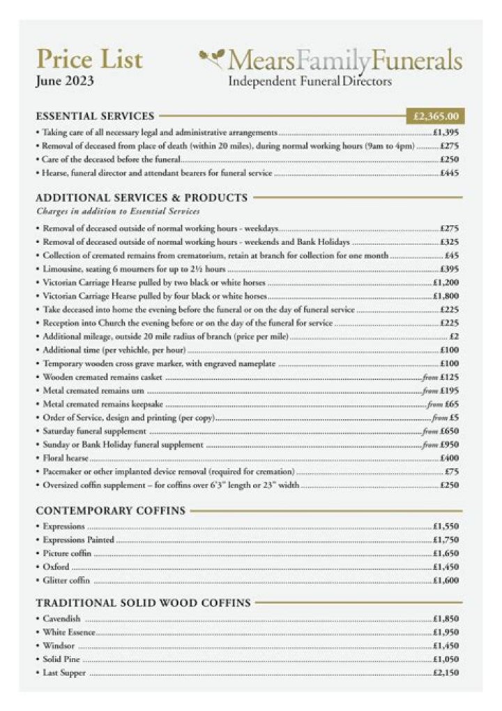 Affordable Funeral Home Price List PDF – Compare Costs Easily