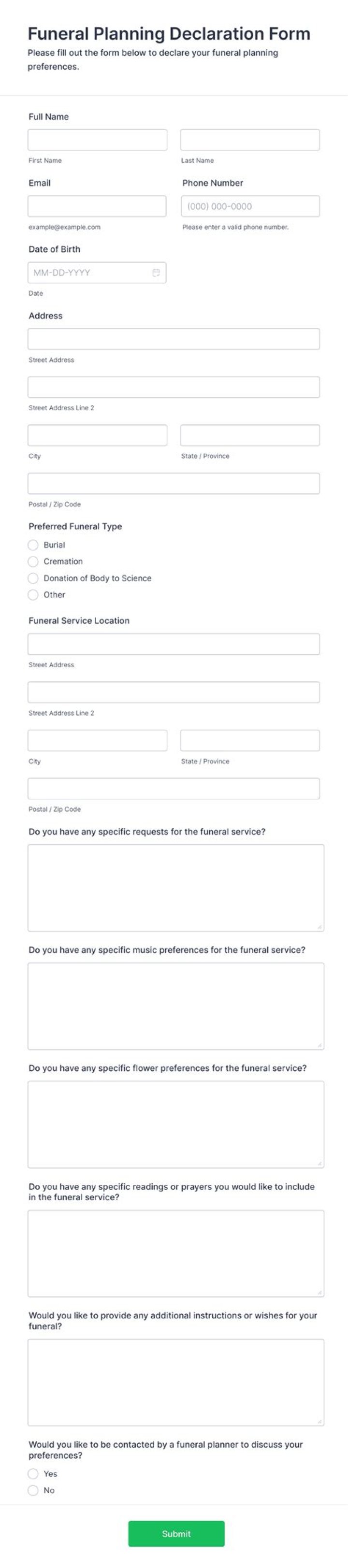 Funeral Planning Form PDF – Downloadable Template for Easy Preparation