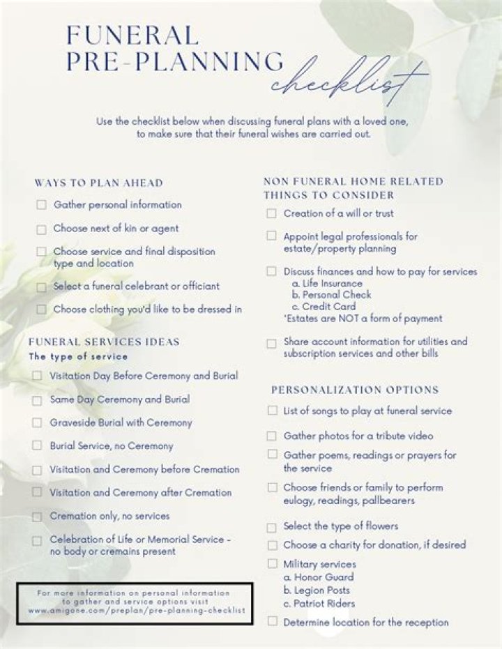 Free Printable Funeral Planning Worksheet & Checklist PDF